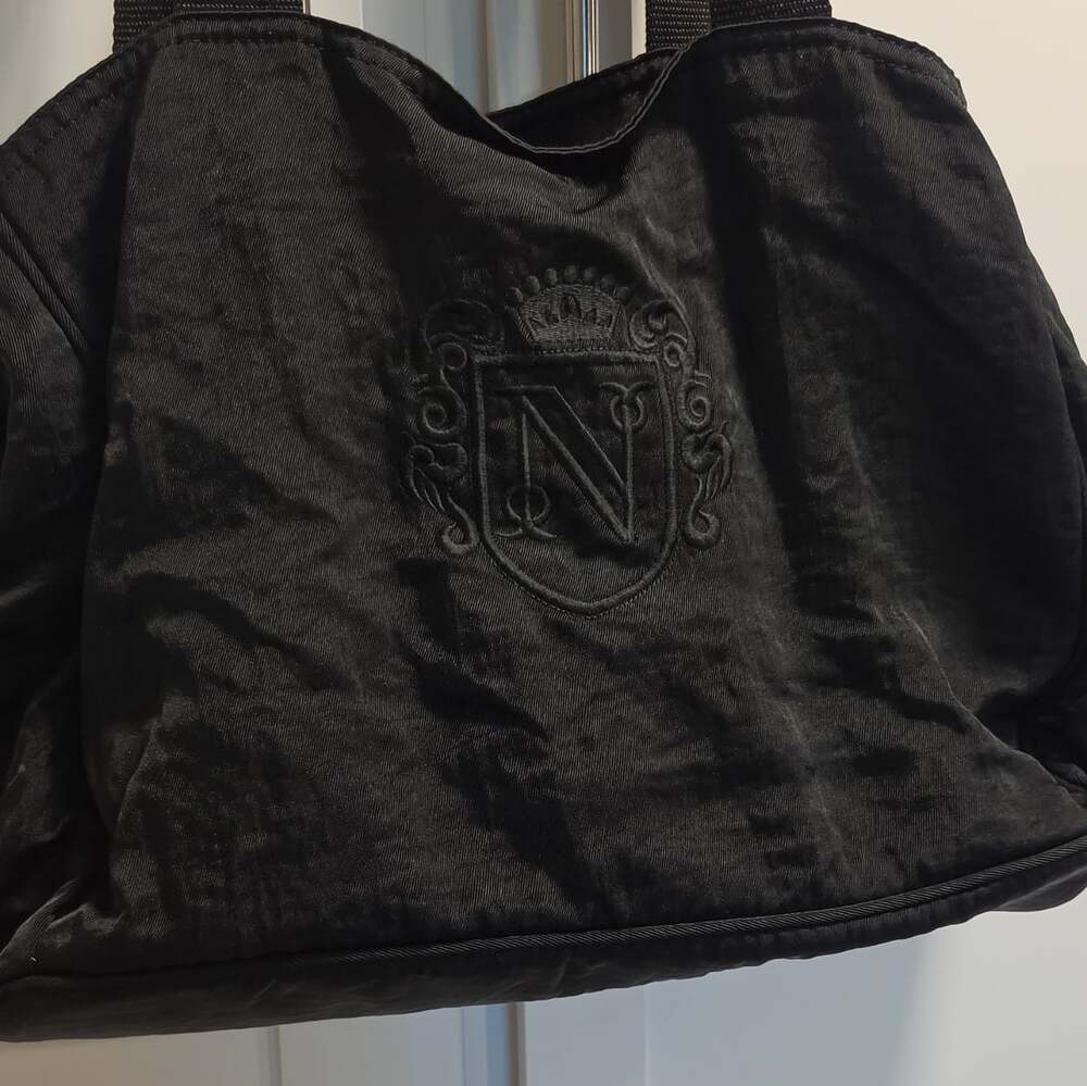 Embroidered N Nordstrom Black Nylon Tote Shoulder Tote Slouchy Large